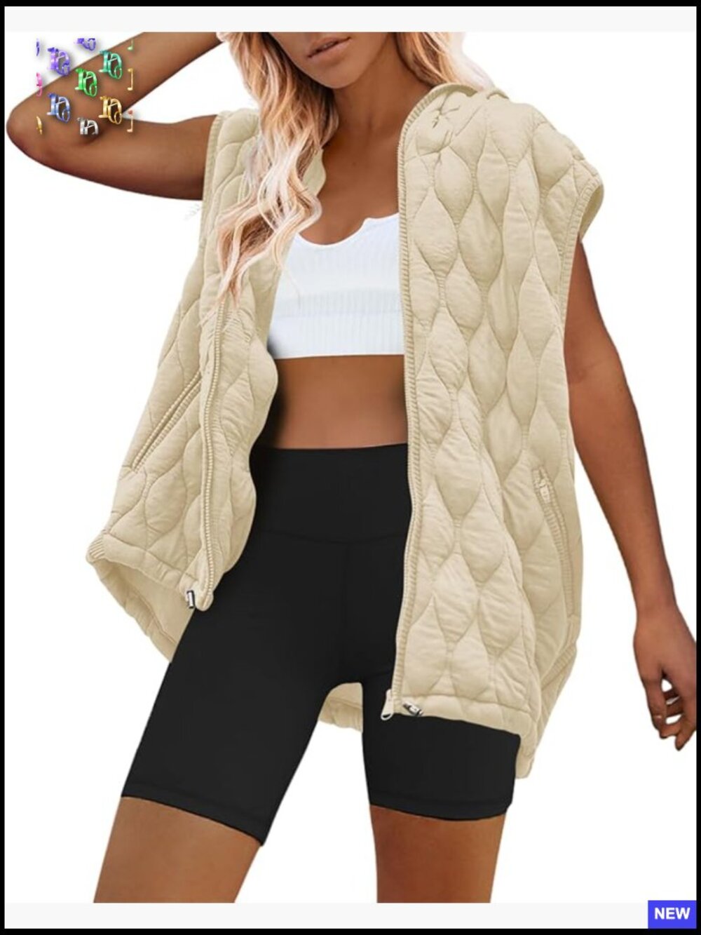 Oversized Puffer Vest Hooded Zip Up Quilted Jacket Modern Chic Winter Coats